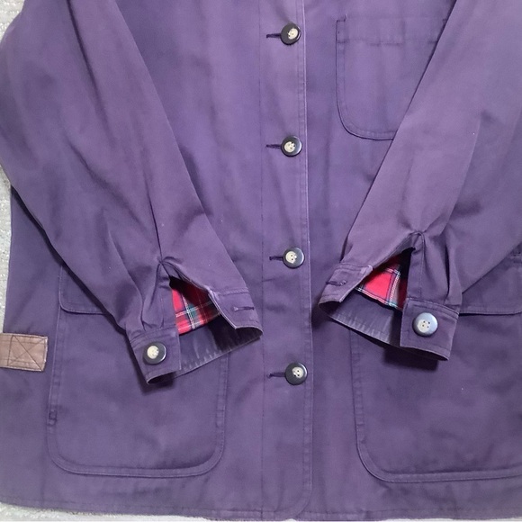 Talbots Classic Purple barn coat with brown leather collar and flannel lining - Picture 8 of 11